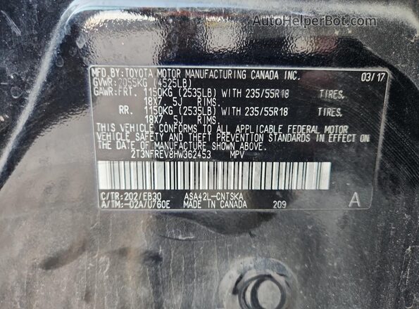 2T3NFREV8HW362453 2017 TOYOTA RAV4 Черный Панорамный вид салона 360°
