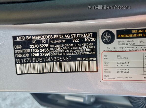 W1KZF8DB1MA895987 2021 MERCEDES-BENZ E Silver Vista de la etiqueta del VIN
