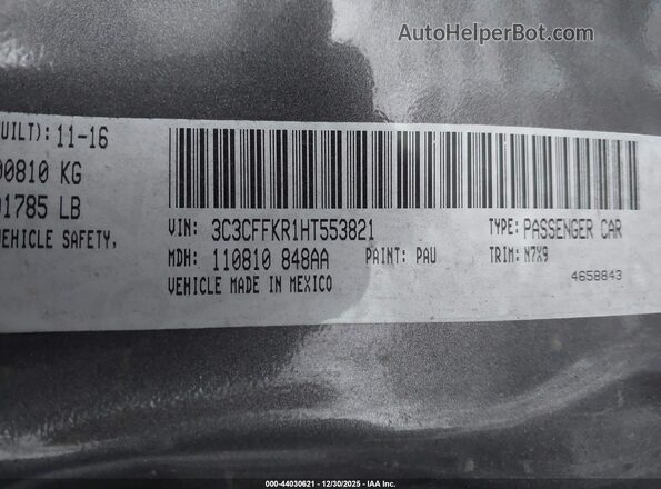 3C3CFFKR1HT553821 2017 FIAT 500 Серый Вид подкапотного пространства