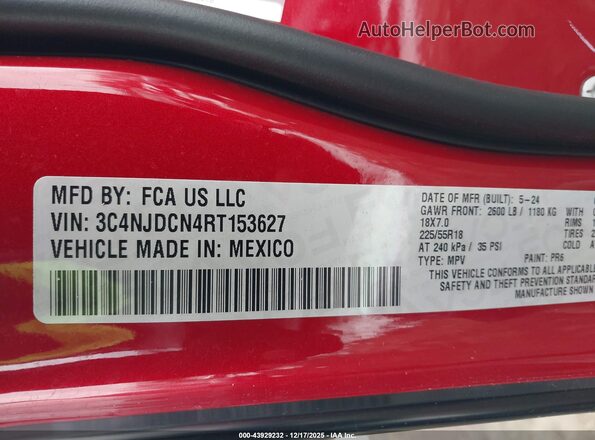 3C4NJDCN4RT153627 2024 JEEP COMPASS Красный Вид подкапотного пространства