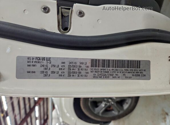 3C4PDCGG0JT378587 2018 DODGE JOURNEY White Vista de la etiqueta del VIN