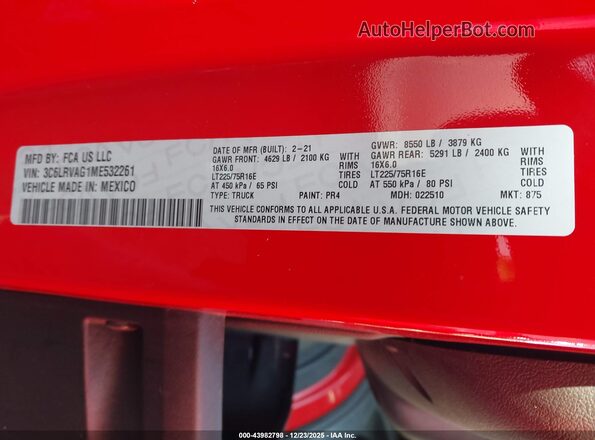 3C6LRVAG1ME532261 2021 RAM PROMASTER 1500  Вид подкапотного пространства