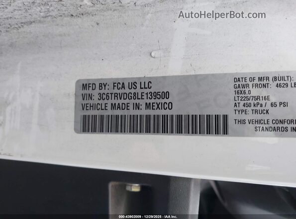 3C6TRVDG8LE139500 2020 RAM PROMASTER 2500 Белый Вид подкапотного пространства