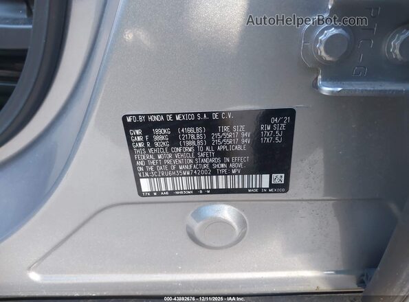 3CZRU6H35MM742002 2021 HONDA HR-V Silver Vista del compartimento del motor