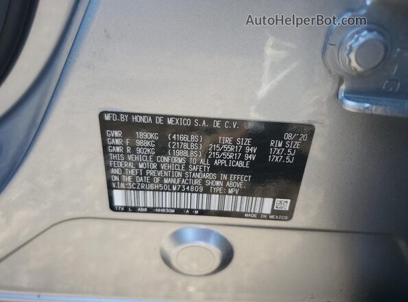 3CZRU6H50LM734809 2020 HONDA HR-V Серебряный Панорамный вид салона 360°