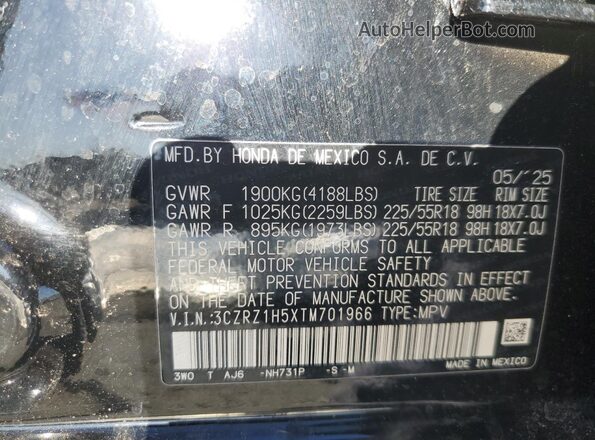 3CZRZ1H5XTM701966 2026 HONDA HR-V Black VIN կոդի պիտակի տեսք