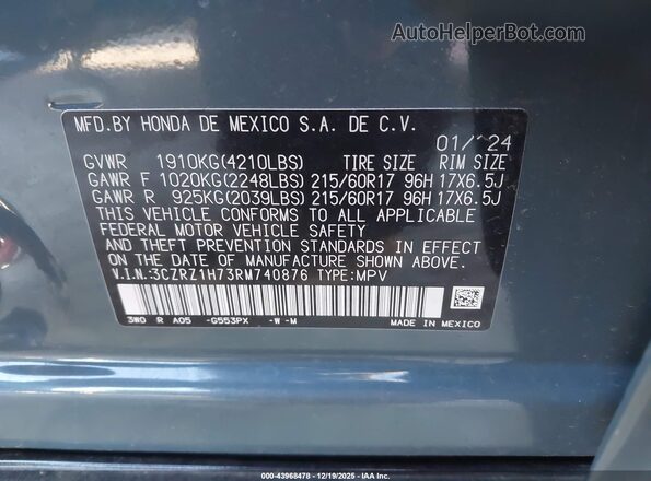 3CZRZ1H73RM740876 2024 HONDA HR-V Серый Вид подкапотного пространства