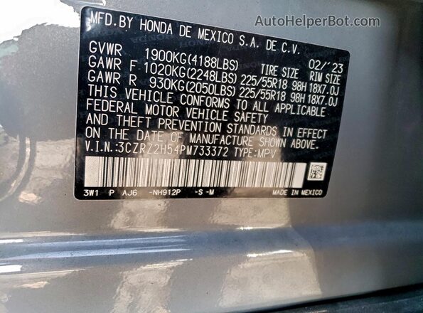 3CZRZ2H54PM733372 2023 HONDA HR-V Gray Widok wnętrza 360 stopni