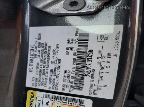 3FA6P0D91LR132886 2020 FORD FUSION Серый Вид подкапотного пространства