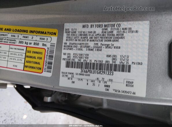 3FA6P0LU1GR291323 2016 FORD FUSION HYBRID Серебряный Вид подкапотного пространства