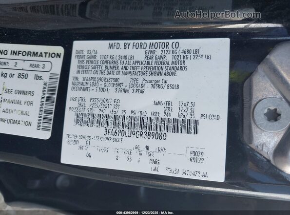 3FA6P0LU9GR389080 2016 FORD FUSION HYBRID Черный Вид подкапотного пространства