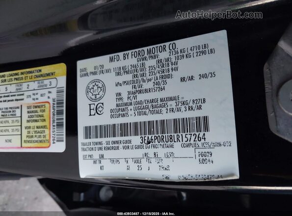 3FA6P0RU8LR157264 2020 FORD FUSION HYBRID Черный Вид подкапотного пространства