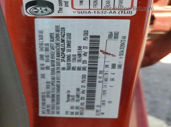 3FADP4BJ3JM142339 2018 FORD FIESTA Красный Вид подкапотного пространства