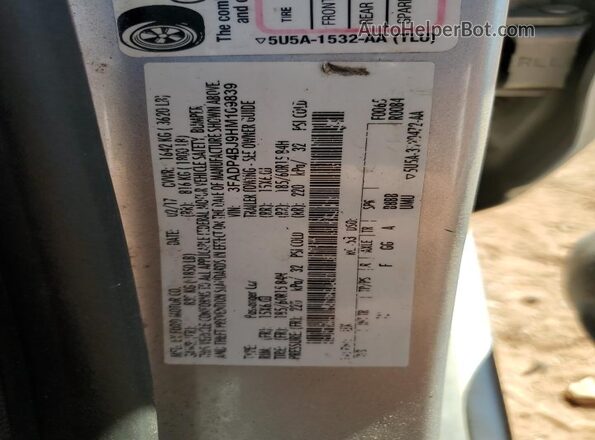 3FADP4BJ9HM109839 2017 FORD FIESTA Silver Вид наклейки з VIN-кодом