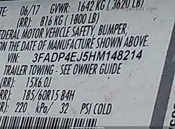 3FADP4EJ5HM148214 2017 FORD FIESTA Серебряный Вид подкапотного пространства