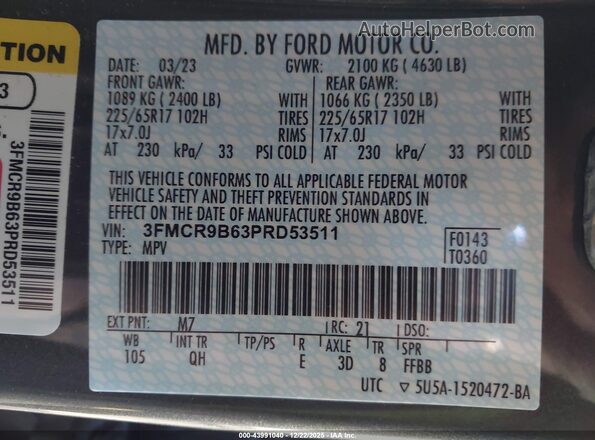 3FMCR9B63PRD53511 2023 FORD BRONCO SPORT Gray Widok komory silnika