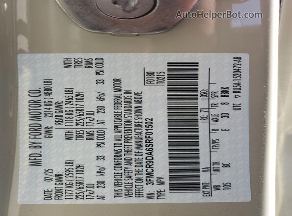 3FMCR9DA6SRF01502 2025 FORD BRONCO Cream Widok komory silnika