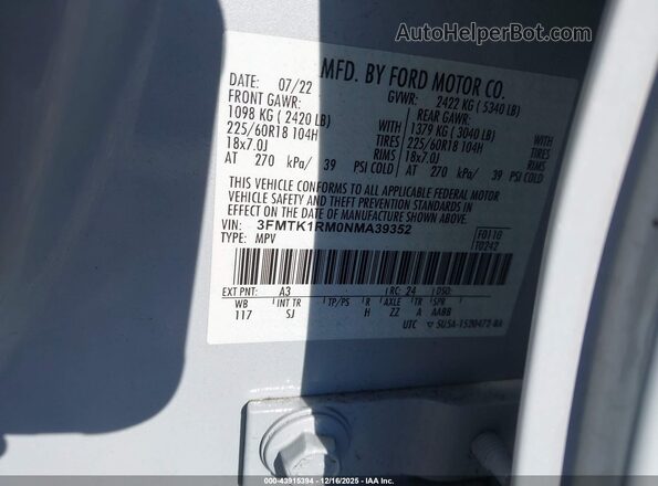 3FMTK1RM0NMA39352 2022 FORD MUSTANG MACH-E Gray Widok komory silnika