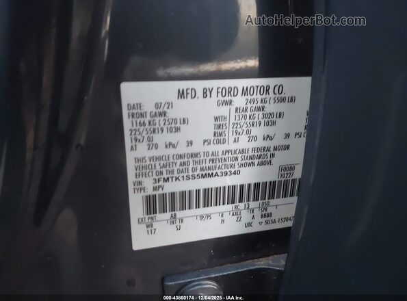 3FMTK1SS5MMA39340 2021 FORD MUSTANG MACH-E Blue Вид підкапотного простору