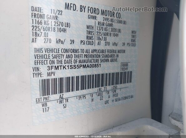 3FMTK1SS5PMA00851 2023 FORD MUSTANG MACH-E Белый Вид подкапотного пространства