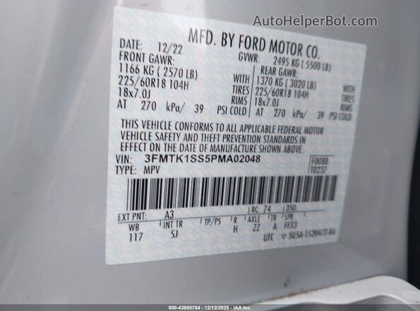 3FMTK1SS5PMA02048 2023 FORD MUSTANG MACH-E White Widok komory silnika