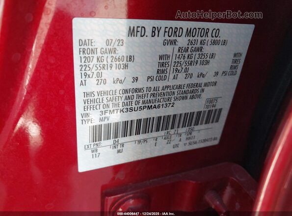 3FMTK3SU5PMA61372 2023 FORD MUSTANG MACH-E PREMI Red Widok komory silnika