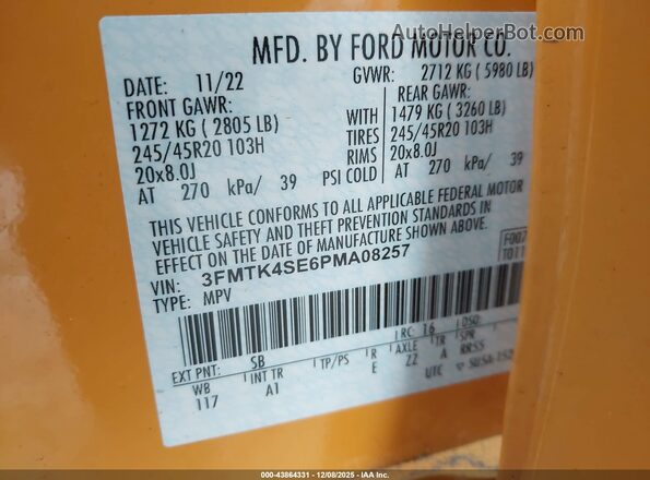 3FMTK4SE6PMA08257 2023 FORD MUSTANG MACH-E Оранжевый Вид подкапотного пространства