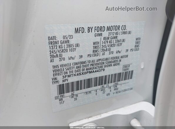 3FMTK4SX0PMA44379 2023 FORD MUSTANG MACH-E Белый Вид подкапотного пространства