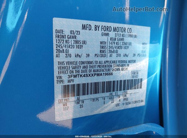 3FMTK4SXXPMA19666 2023 FORD MUSTANG MACH-E Синий Вид подкапотного пространства