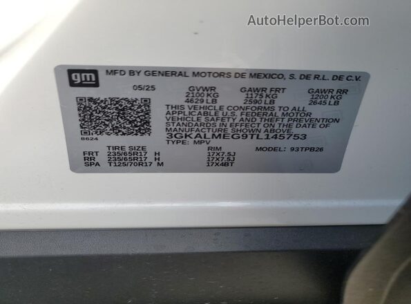 3GKALMEG9TL145753 2026 GMC TERRAIN White Widok naklejki z numerem VIN