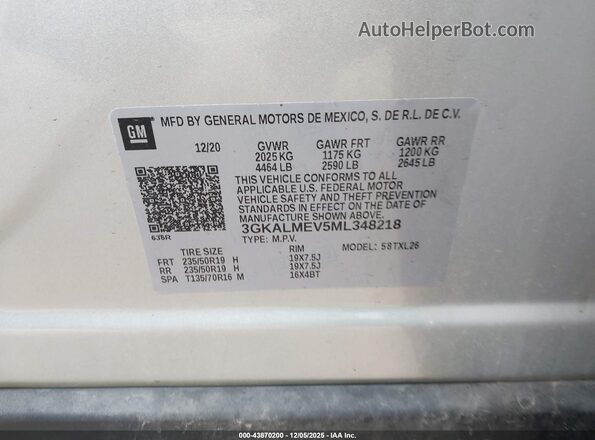 3GKALMEV5ML348218 2021 GMC TERRAIN Silver Вид підкапотного простору