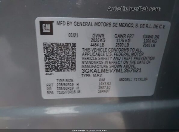 3GKALMEV7ML357521 2021 GMC TERRAIN Серый Вид подкапотного пространства