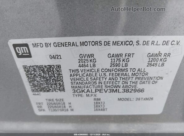 3GKALPEV3ML382966 2021 GMC TERRAIN Серый Вид подкапотного пространства