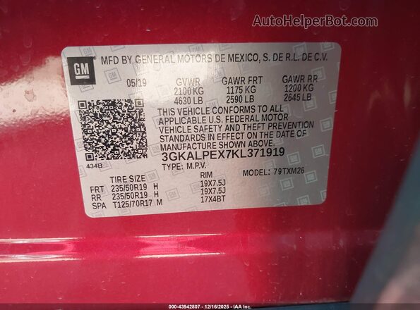 3GKALPEX7KL371919 2019 GMC TERRAIN Красный Вид подкапотного пространства