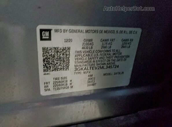 3GKALTEV2ML345724 2021 GMC TERRAIN Gray VIN կոդի պիտակի տեսք