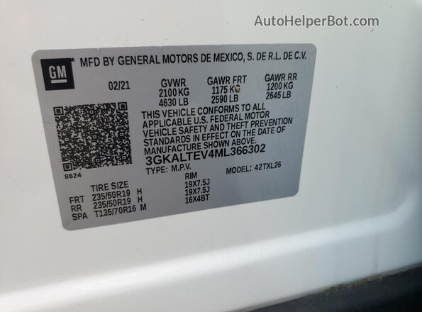 3GKALTEV4ML366302 2021 GMC TERRAIN Белый Панорамный вид салона 360°