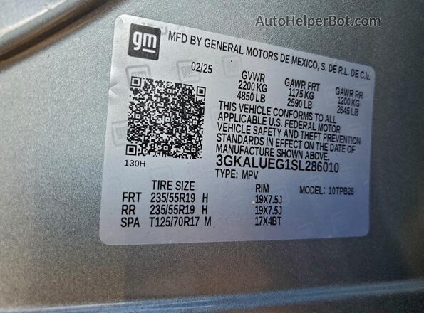 3GKALUEG1SL286010 2025 GMC TERRAIN Серебряный Вид наклейки с VIN-кодом