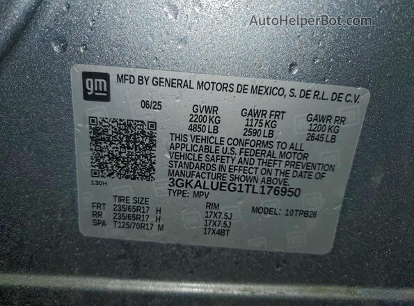3GKALUEG1TL176950 2026 GMC TERRAIN Серебряный Вид наклейки с VIN-кодом