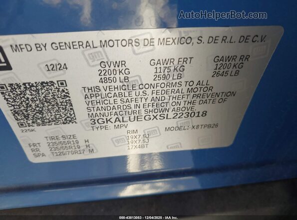3GKALUEGXSL223018 2025 GMC TERRAIN Синий Вид подкапотного пространства