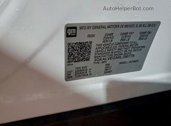 3GKALVEG5RL350775 2024 GMC TERRAIN Белый Вид наклейки с VIN-кодом