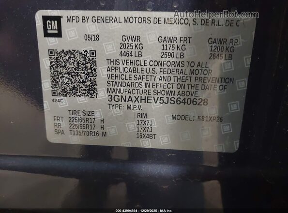 3GNAXHEV5JS640628 2018 CHEVROLET EQUINOX Синий Вид подкапотного пространства