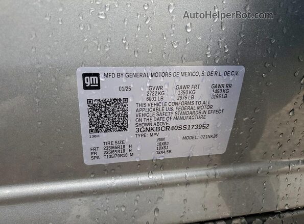 3GNKBCR40SS173952 2025 CHEVROLET BLAZER Серый Вид наклейки с VIN-кодом