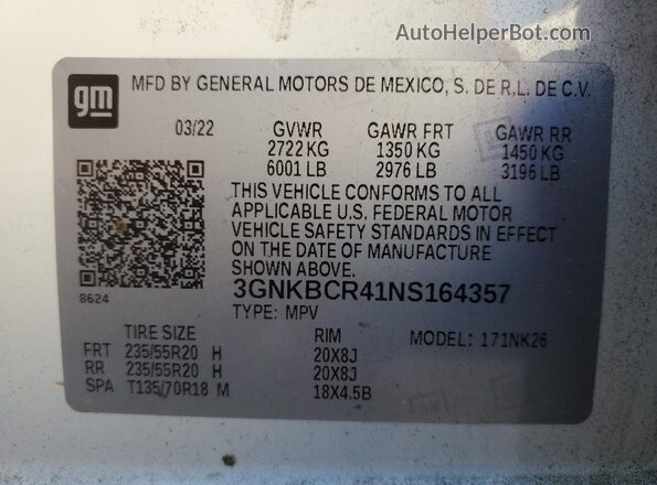 3GNKBCR41NS164357 2022 CHEVROLET BLAZER Белый Вид подкапотного пространства