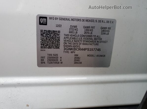 3GNKBCR44PS157745 2023 CHEVROLET BLAZER White Widok naklejki z numerem VIN