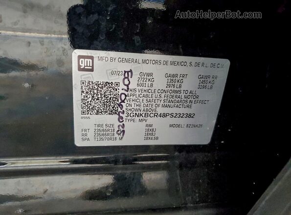 3GNKBCR48PS232382 2023 CHEVROLET BLAZER Черный Вид наклейки с VIN-кодом