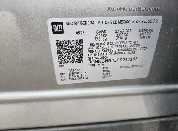 3GNKBHR45PS217142 2023 CHEVROLET BLAZER Серый Вид наклейки с VIN-кодом