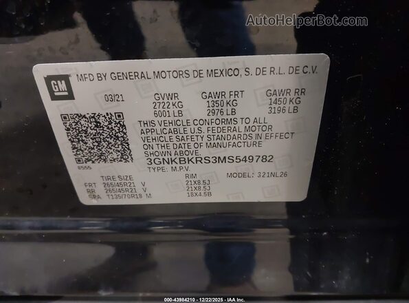 3GNKBKRS3MS549782 2021 CHEVROLET BLAZER Black Vista del compartimento del motor