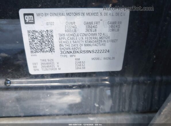 3GNKBKRS9NS222224 2022 CHEVROLET BLAZER Black Vista del compartimento del motor