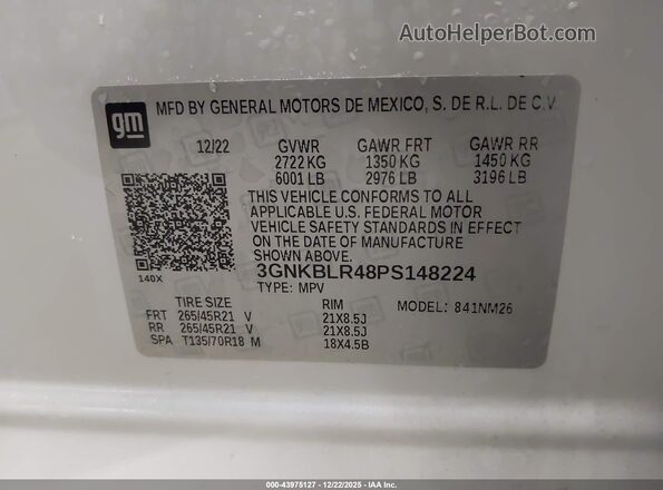 3GNKBLR48PS148224 2023 CHEVROLET BLAZER Белый Вид подкапотного пространства