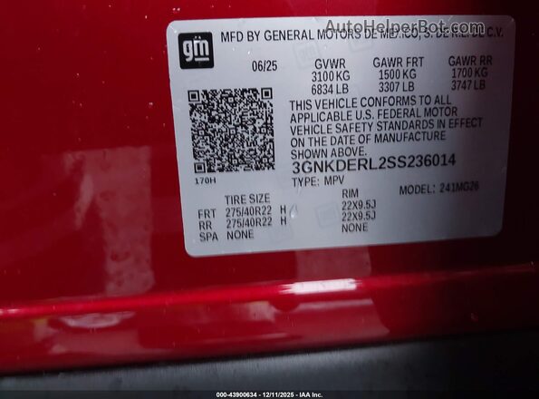 3GNKDERL2SS236014 2025 CHEVROLET OTHER Красный Вид подкапотного пространства